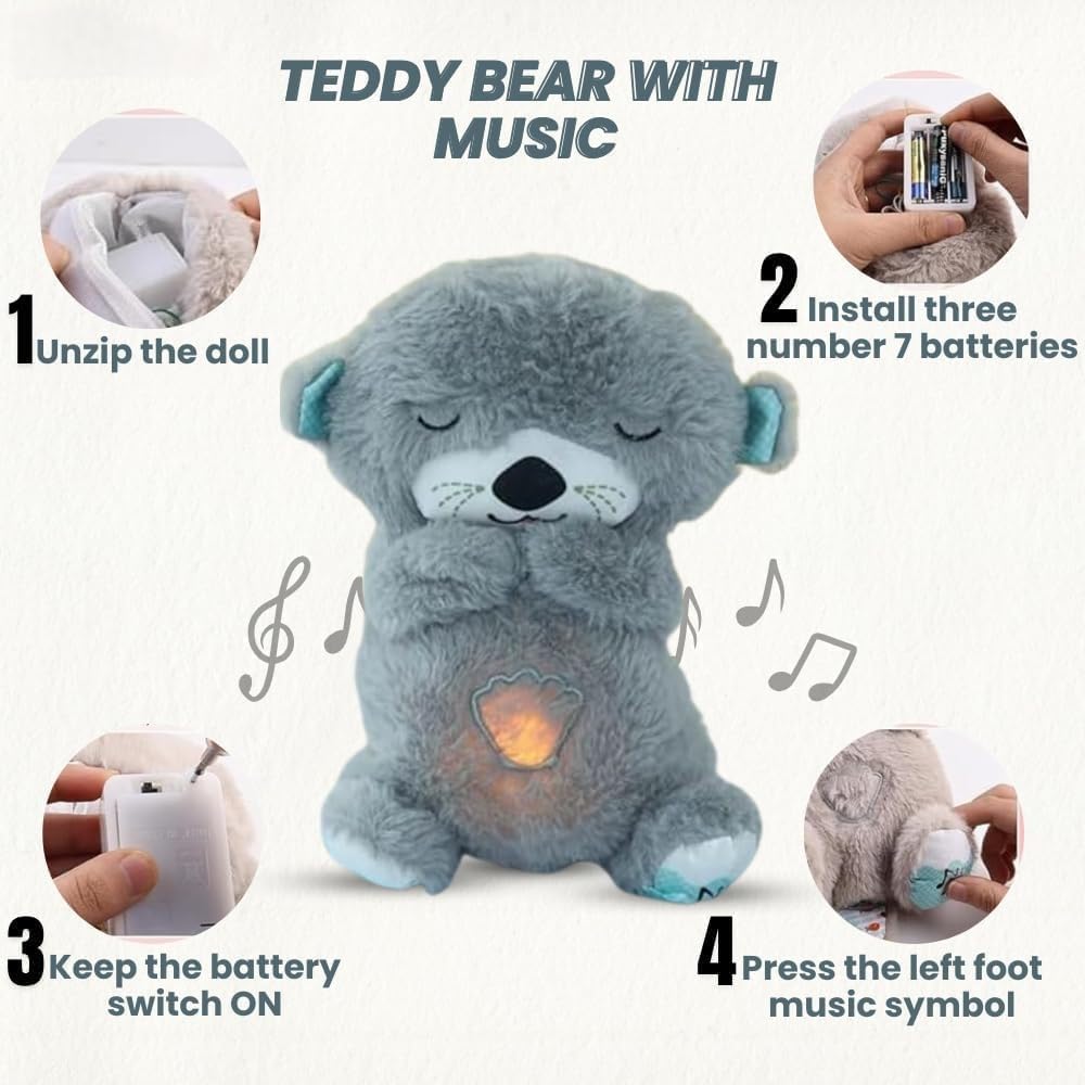NRKK Baby Plush Toy with Music, Lights & Breathing Motion, Interactive Teddy Bear for Sensory Learning, Soft Stuffed Animal Newborn Babies, Musical Toy Kids Best Birthday Gift (Multicolor)