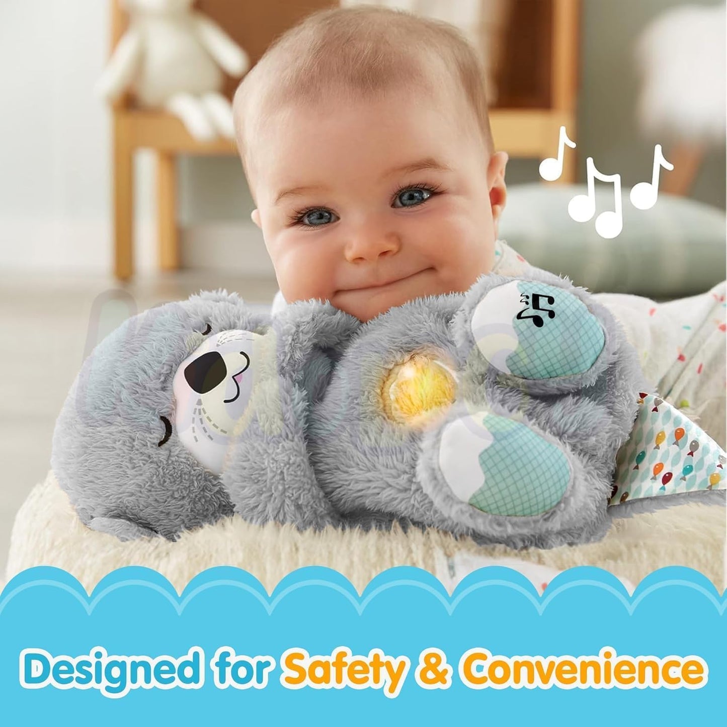 NRKK Baby Plush Toy with Music, Lights & Breathing Motion, Interactive Teddy Bear for Sensory Learning, Soft Stuffed Animal Newborn Babies, Musical Toy Kids Best Birthday Gift (Multicolor)